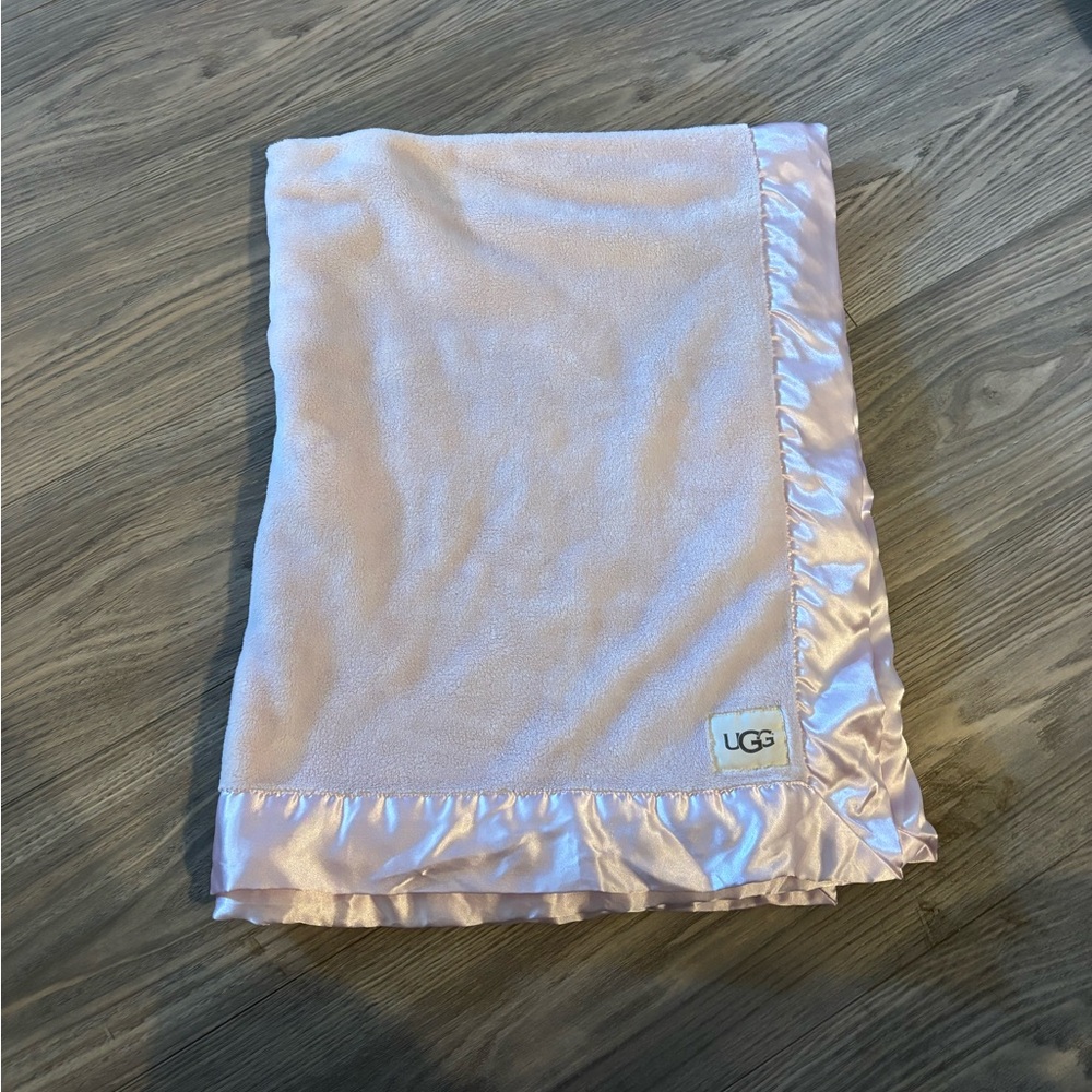 UGG Pink Plush Baby Blanket with Satin Border